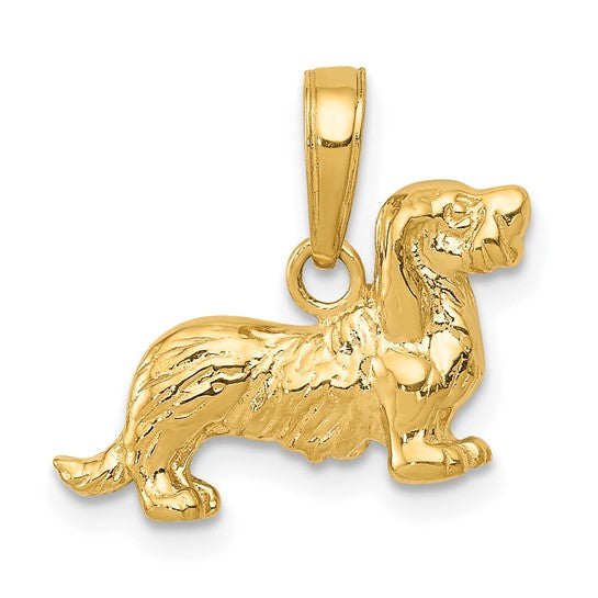 14k Yellow Gold Long-Haired Dachshund Dog Pendant