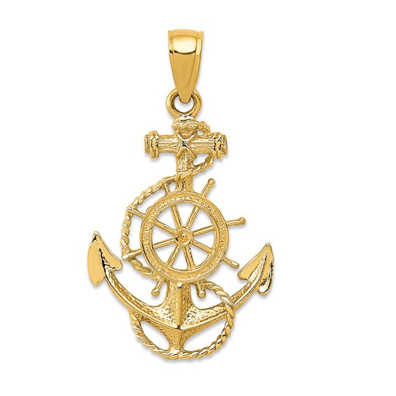 Anchor & Ships Wheel With Rope Pendant
