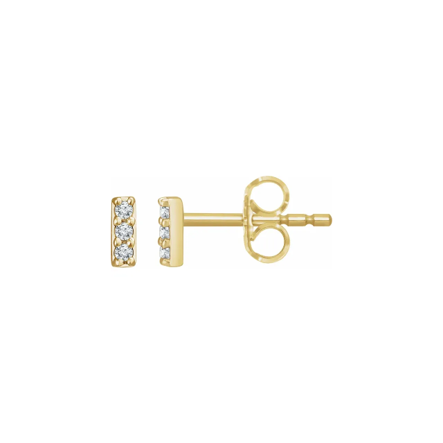 3-Diamond Bar Stud Earrings