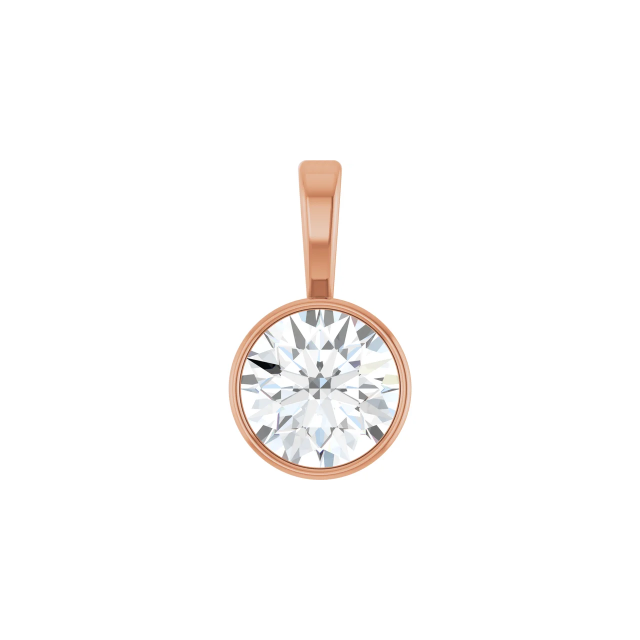 14k Rose Gold Round Diamond Bezel Pendant