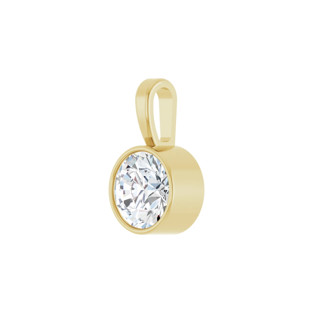 14k Yellow Gold Round Diamond Bezel Pendant