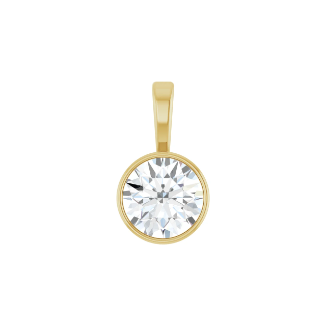 14k Yellow Gold Round Diamond Bezel Pendant