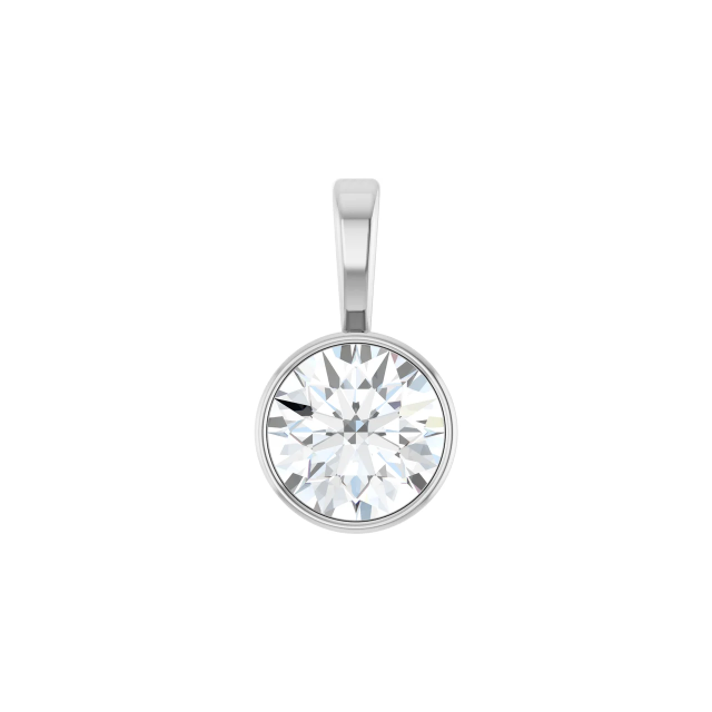 14k White Gold Round Diamond Bezel Pendant