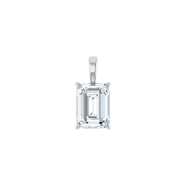 14k White Gold Emerald cut Diamond Pendant