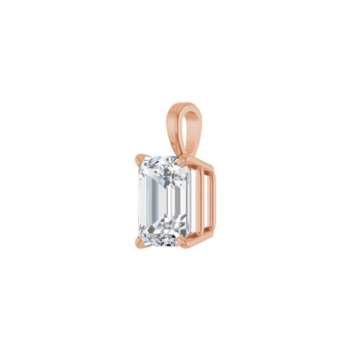 14k Rose Gold Emerald cut Diamond Pendant