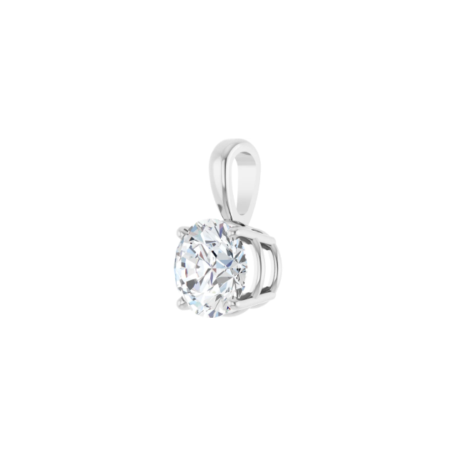 14k White Gold Round Diamond Pendant