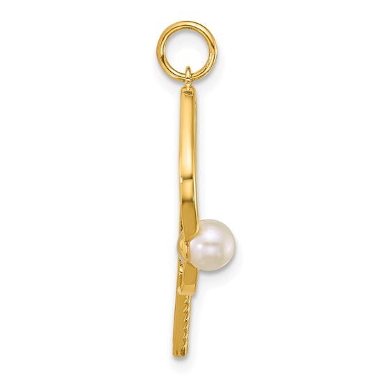 14k Yellow Gold Pickleball Paddle Pearl Pendant