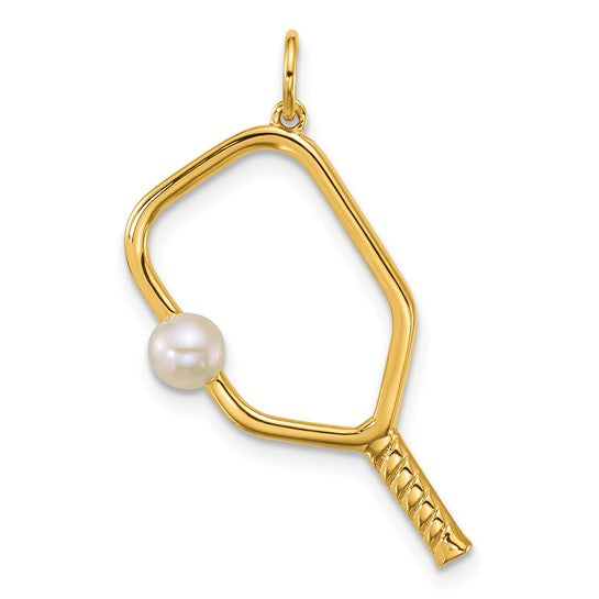 14k Yellow Gold Pickleball Paddle Pearl Pendant